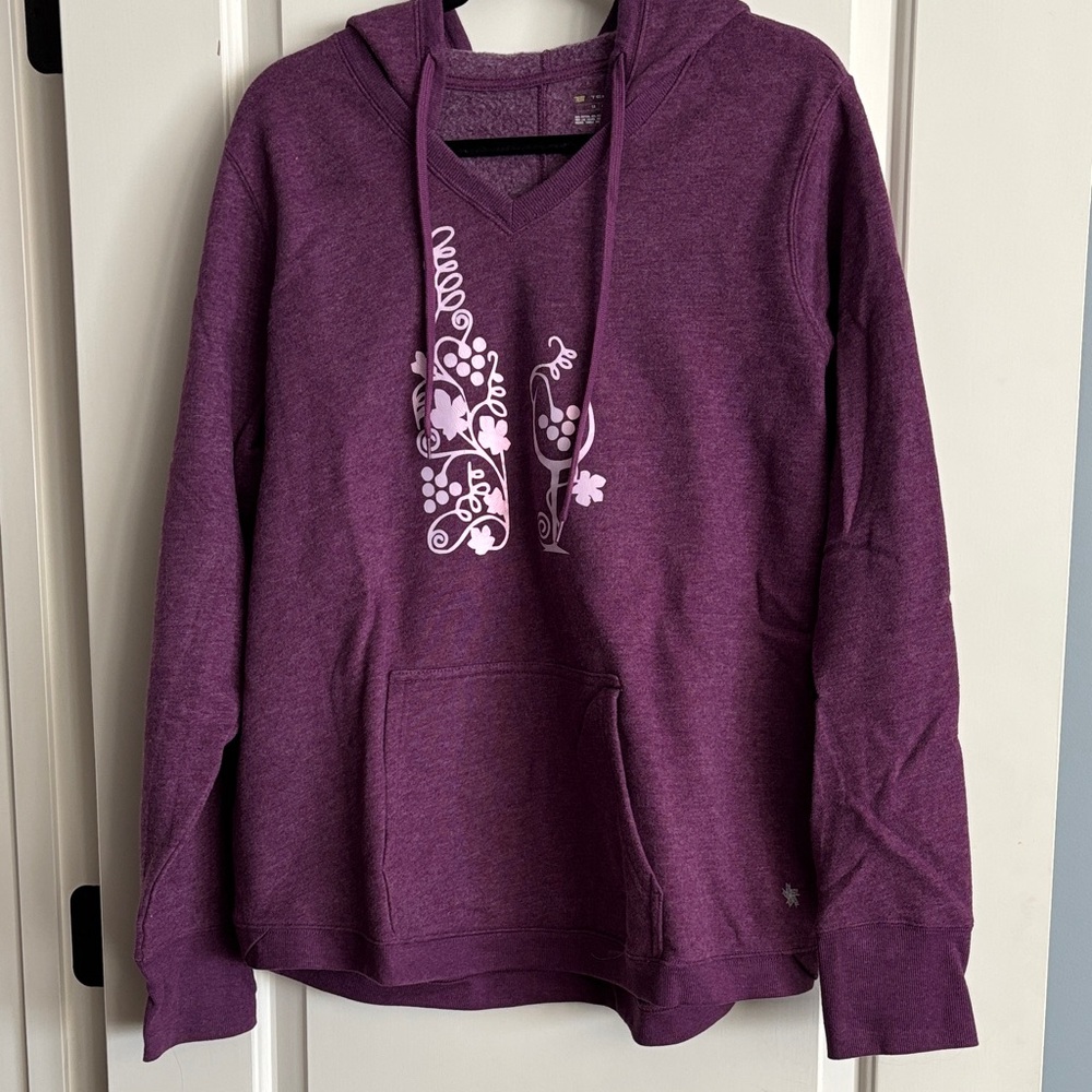 Purple V-Neck Sweatshirt with Wine Grape Bottle and Glass